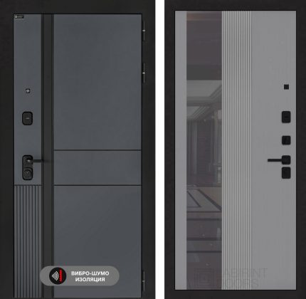 Входная дверь EVOLAB с Зеркалом 32 тонированным - Серый рельеф софт