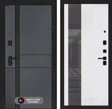 Входная дверь EVOLAB с Зеркалом 32 тонированным - Белый рельеф софт