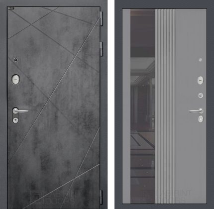 Входная дверь LOFT с Зеркалом 32 тонированным - Серый рельеф софт