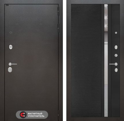 Входная дверь SILVER 31 - Черный кварц, зеркальная вставка с тонировкой