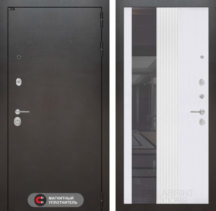 Входная дверь SILVER с Зеркалом 32 тонированным - Белый рельеф софт