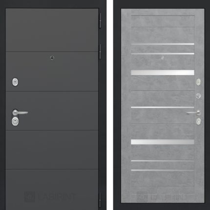 Входная дверь ART 20 - Бетон светлый, зеркальные вставки