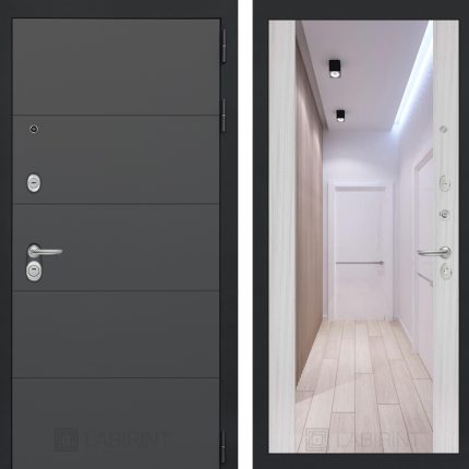 Входная дверь ART с Зеркалом Максимум - Сандал белый