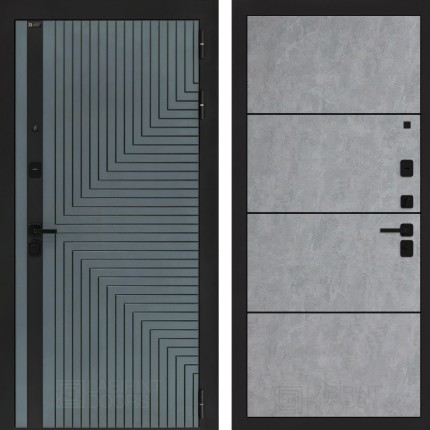 Входная дверь CREDOR 25 - Бетон светлый, черный молдинг