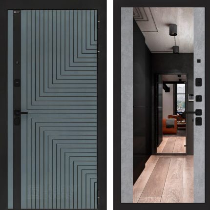 Входная дверь CREDOR с Зеркалом Максимум - Бетон светлый