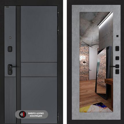 Входная дверь EVOLAB с Зеркалом 18 - Бетон светлый