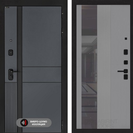 Входная дверь EVOLAB с Зеркалом 32 тонированным - Серый рельеф софт