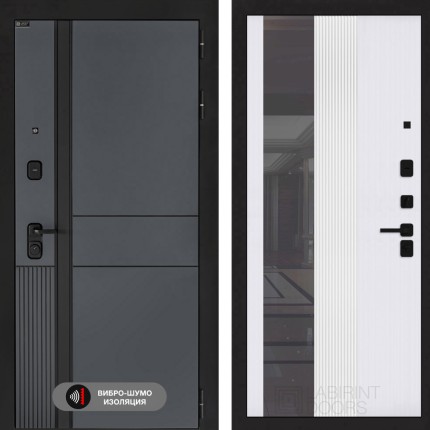 Входная дверь EVOLAB с Зеркалом 32 тонированным - Белый рельеф софт