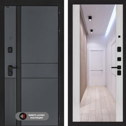 Входная дверь EVOLAB с Зеркалом Максимум - Сандал белый