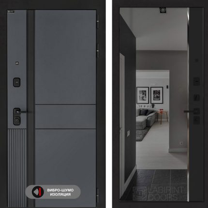 Входная дверь EVOLAB с зеркалом Панорама с тонировкой - Черный кварц