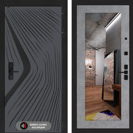 Входная дверь LEOLAB с зеркалом 18 - Бетон светлый