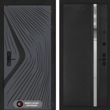 Входная дверь LEOLAB 31 - Черный кварц, зеркальная вставка с тонировкой