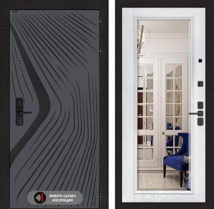 Входная дверь LEOLAB с Зеркалом Фацет - Белый софт