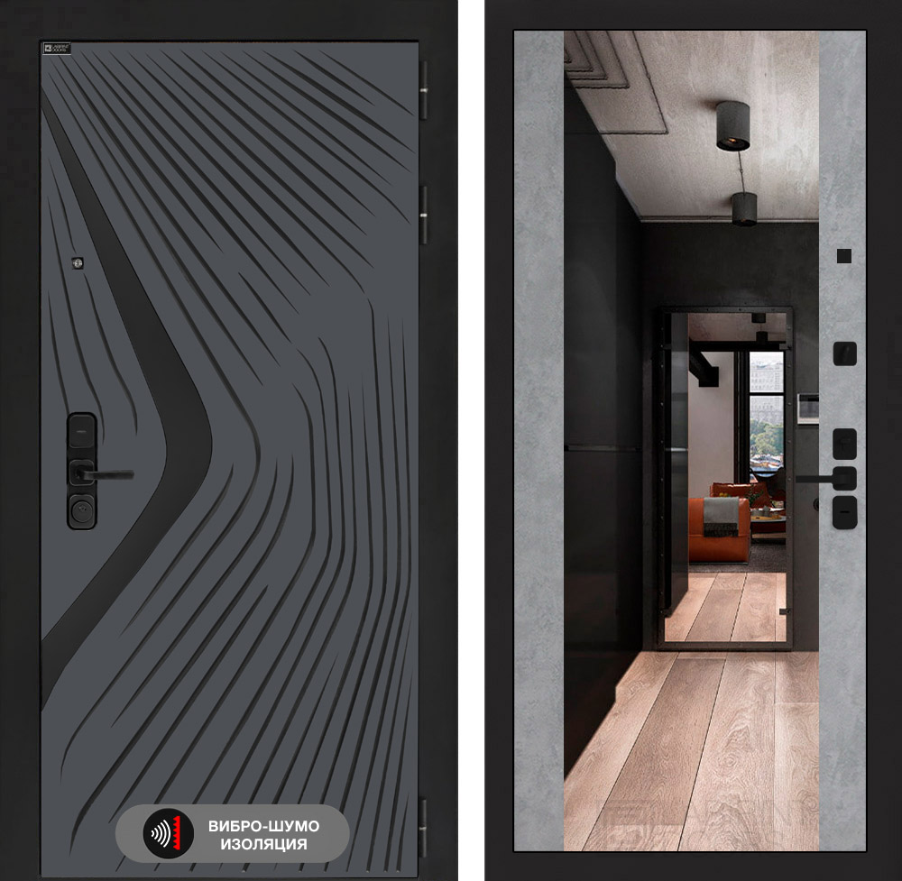 Входная дверь LEOLAB с Зеркалом Максимум - Бетон светлый