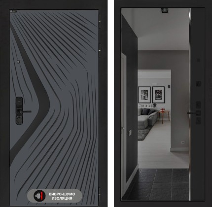 Входная дверь LEOLAB с зеркалом Панорама с тонировкой - Черный кварц