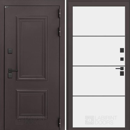 Входная дверь Полярис лайт 25 - Белый софт, черный молдинг