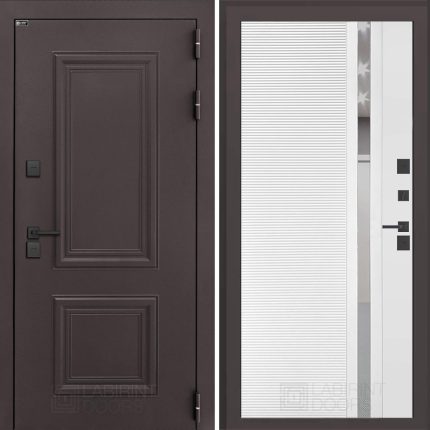 Входная дверь Полярис лайт 31 - Белый софт, зеркальная вставка с тонировкой