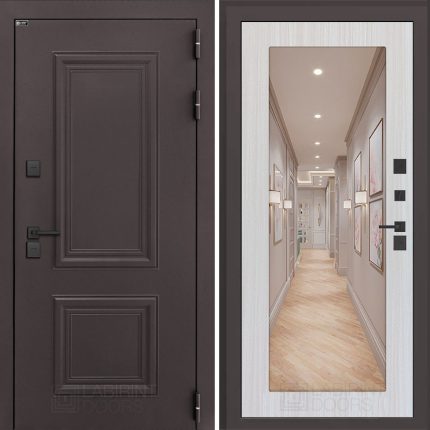 Входная дверь Полярис лайт с зеркалом 18 - Сандал белый