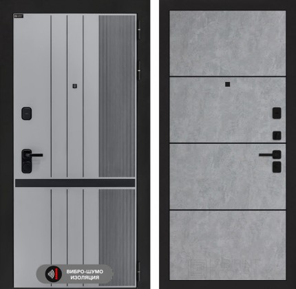Входная дверь SKYLAB 25 - Бетон светлый, черный молдинг
