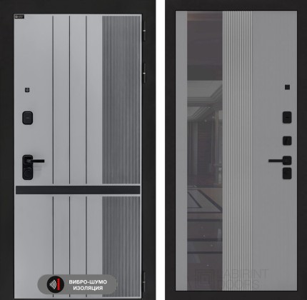 Входная дверь SKYLAB с Зеркалом 32 тонированным - Серый рельеф софт