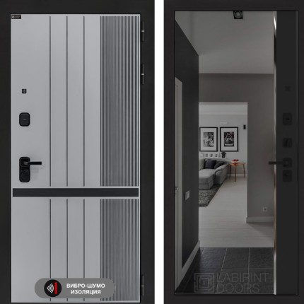 Входная дверь SKYLAB с зеркалом Панорама с тонировкой - Черный кварц