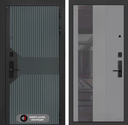 Входная дверь Смартлаб с Зеркалом 32 тонированным - Серый рельеф софт