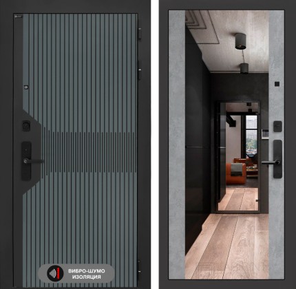 Входная дверь Смартлаб с Зеркалом Максимум - Бетон светлый