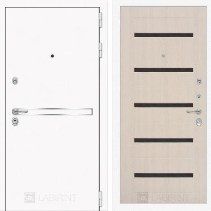 Входная дверь Лайн WHITE 01 - Беленый дуб, стекло черное