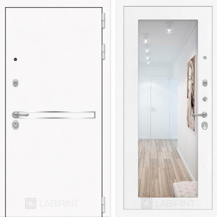 Входная дверь Лайн WHITE с Зеркалом 18 - Белое дерево