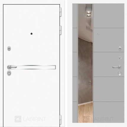 Входная дверь Лайн WHITE с Зеркалом 19 - Грей софт