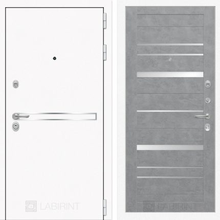 Входная дверь Лайн WHITE 20 - Бетон светлый, зеркальные вставки