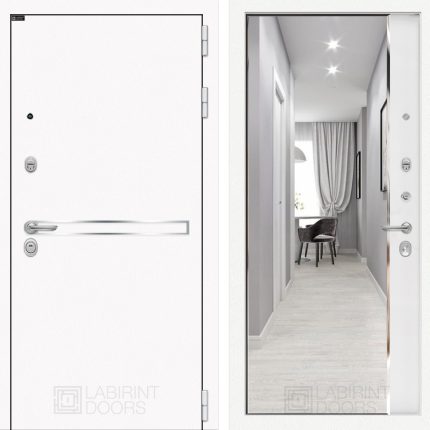 Входная дверь Лайн WHITE с зеркалом Панорама - Белый софт