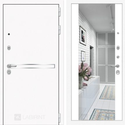 Входная дверь Лайн WHITE с Зеркалом Максимум - Белый софт