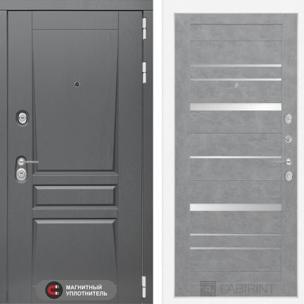 Входная дверь Платинум 20 - Бетон светлый, зеркальные вставки