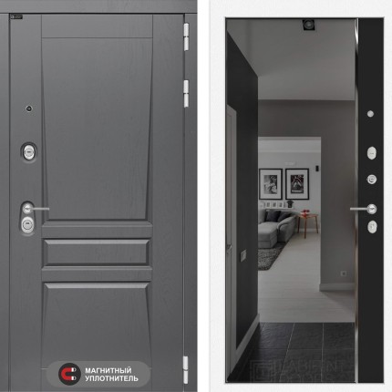 Входная дверь Платинум с зеркалом Панорама с тонировкой - Черный кварц