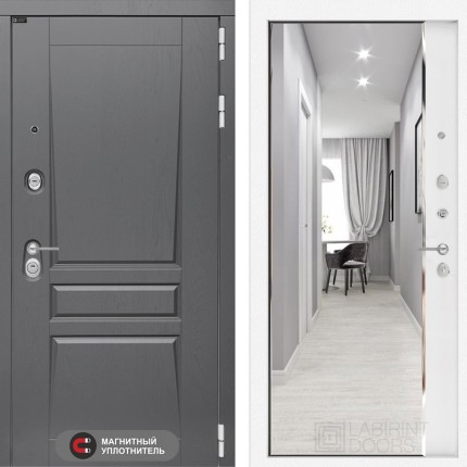 Входная дверь Платинум с зеркалом Панорама - Белый софт