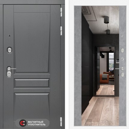 Входная дверь Платинум с Зеркалом Максимум - Бетон светлый