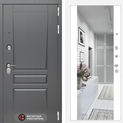 Входная дверь Платинум с Зеркалом Максимум - Белый софт