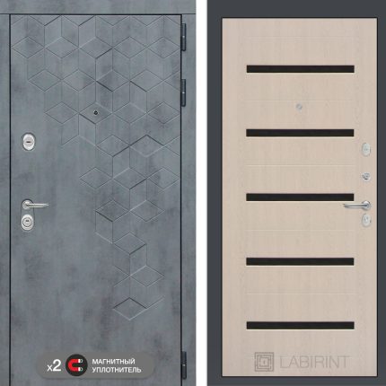 Входная дверь Бетон 01 - Беленый дуб, стекло черное