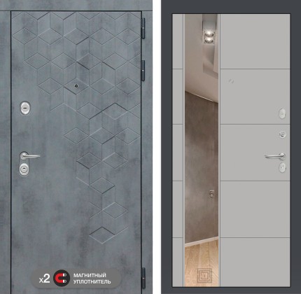 Входная дверь Бетон с зеркалом 19 - Грей софт