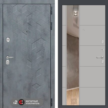 Входная дверь Бетон с зеркалом 19 - Грей софт