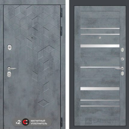 Входная дверь Бетон 20 - Бетон темный, зеркальные вставки