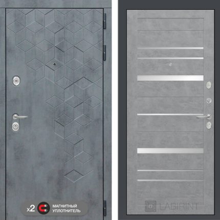 Входная дверь Бетон 20 - Бетон светлый, зеркальные вставки