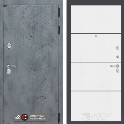 Входная дверь Бетон 25 - Белый софт, черный молдинг