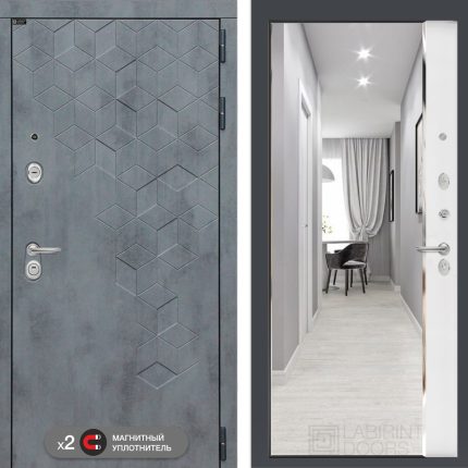 Входная дверь Бетон с зеркалом Панорама - Белый софт