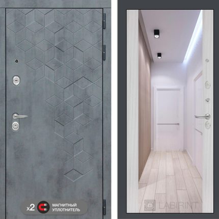 Входная дверь Бетон с зеркалом Максимум - Сандал белый