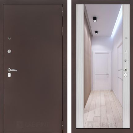 Входная дверь CLASSIC антик медный с Зеркалом Максимум - Сандал белый