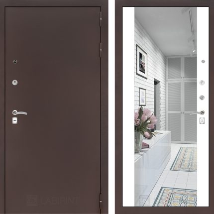 Входная дверь CLASSIC антик медный с Зеркалом Максимум - Белый софт