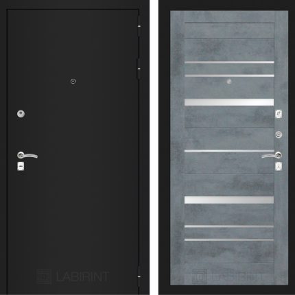 Входная дверь CLASSIC шагрень черная 20 - Бетон темный, зеркальные вставки