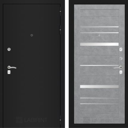 Входная дверь CLASSIC шагрень черная 20 - Бетон светлый, зеркальные вставки